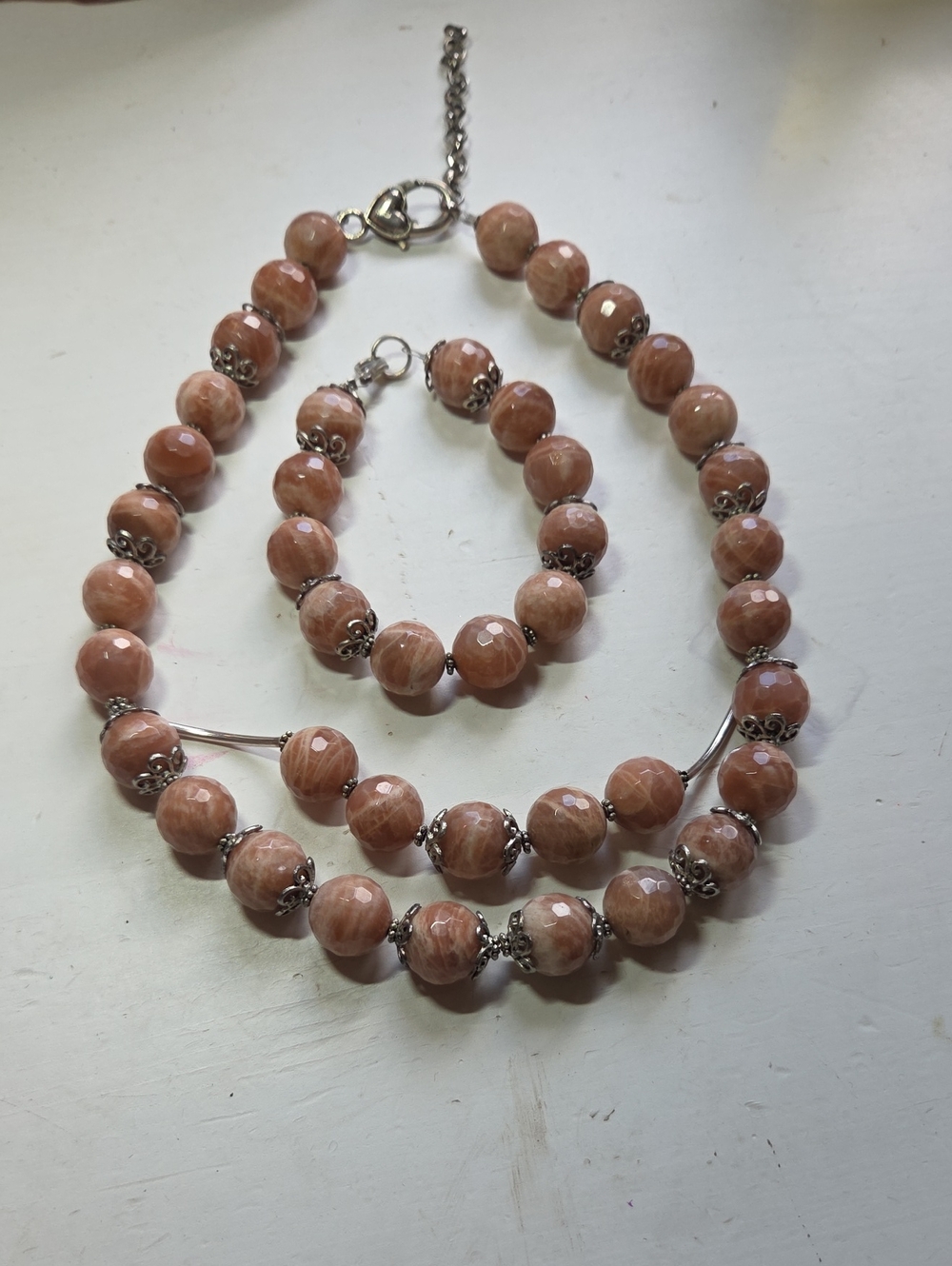 Morganite Beaded Collar Necklace & Bracelet
